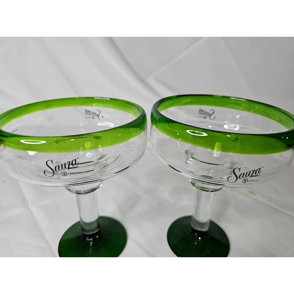 2 Festive Green Base & Rim Sauza Tequila Drink Smart‎ Margarita Glasses 16 oz
